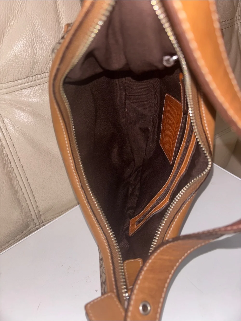 Coach Vintage Brown Signature Hobo with Tan Trim